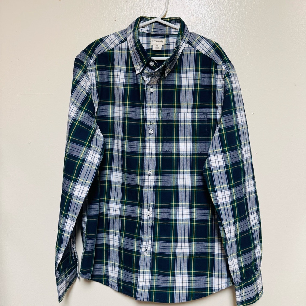 CREWCUTS BOYS size 12 Tartan Green,   LONG SLEEVE SHIRT